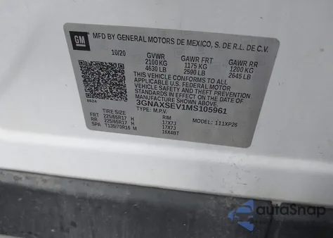 2021 Chevrolet Equinox Awd Ls from USA, damaged, VIN 3GNAXSEV1MS105961